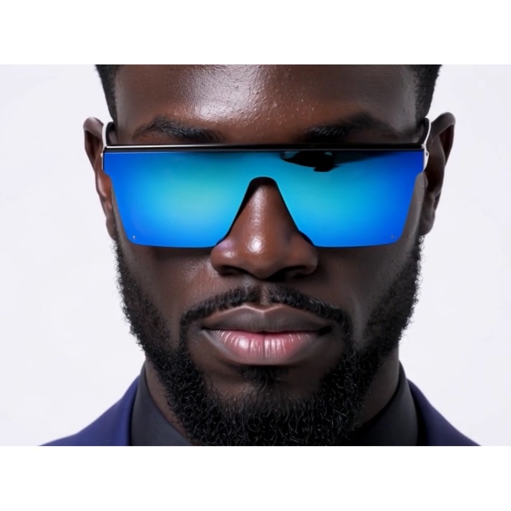 Shield Sunglasses Flat Top Oversized Blue Mirrored Lens Fashion Sunglasses Gafas - Picture 12 of 12
